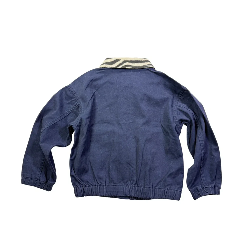 J.Crew Crewcut‎ Navy embroidered bomber jacket zebra collar Size XXS 2T 3T